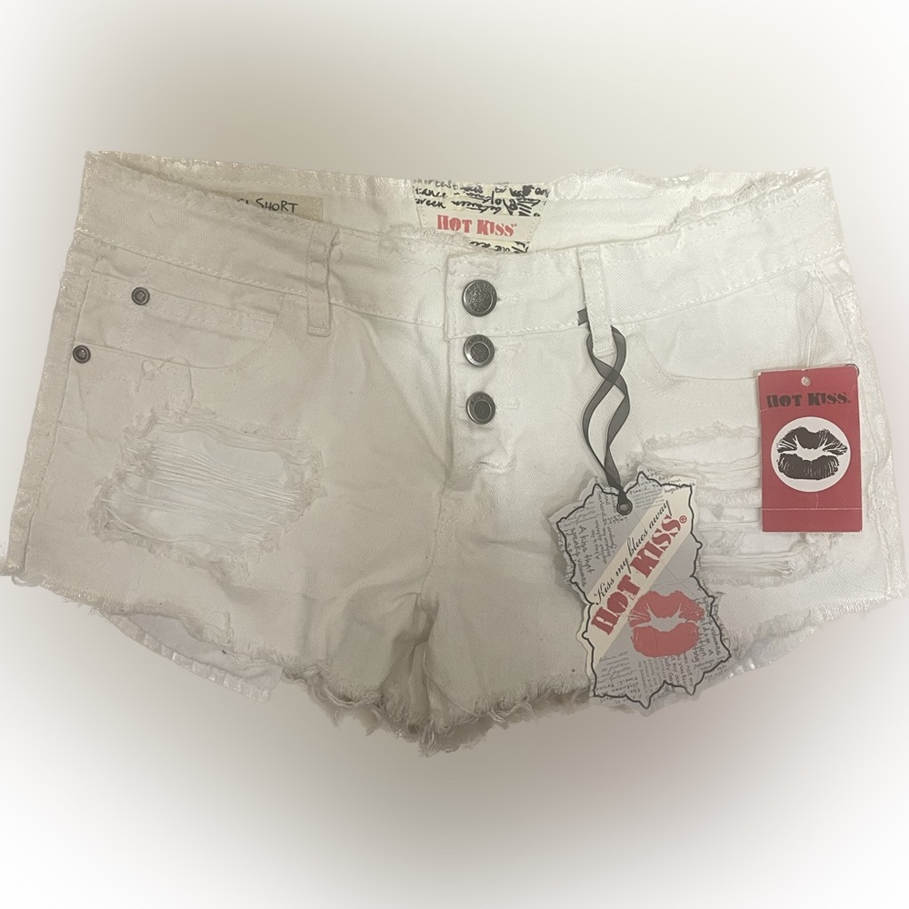 Hot Kiss White Distressed Button-up‎ Shorts